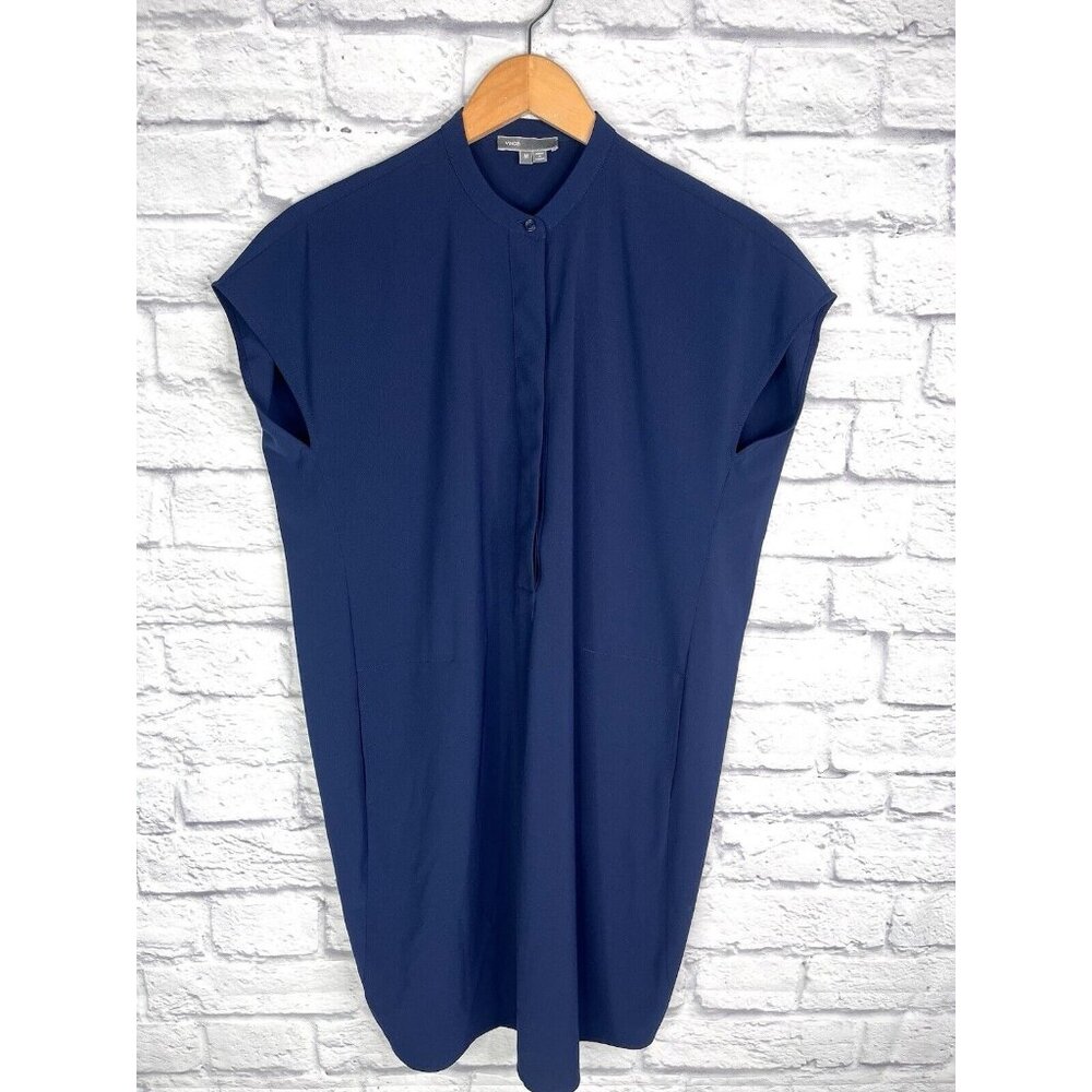 VINCE. Women's Navy 1/2 Button Front Sleeveless Dress Medium